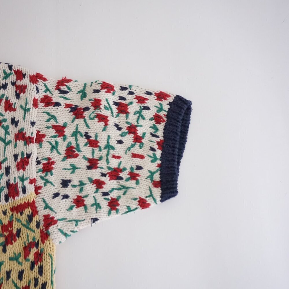 VTG Eagle’s Eye Patchwork Knit Cardigan 55% Ramie 45% Cotton Eclectic Grandpa M - Picture 4 of 9
